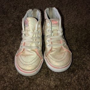 White and pink high top unicorn Vans